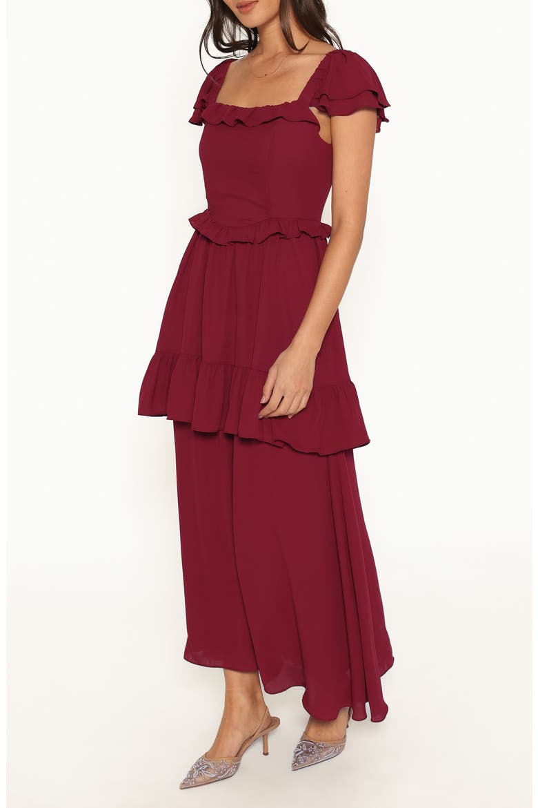 Delavine Ruffled Maxi Dress, Alternate, color, BURGUNDY