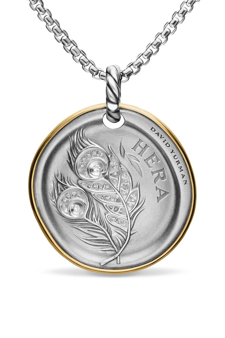 Medallion Amulet Sterling Silver with 14K Yellow Gold and Diamonds, 29.5mm, Alternate, color, SILVER PAVE HERA
