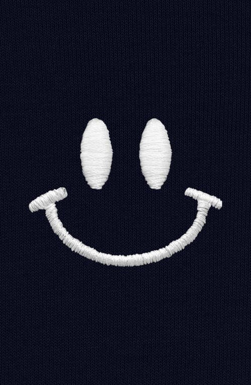 Dalix Smile Face Cropped Hoodie In Navy Blue
