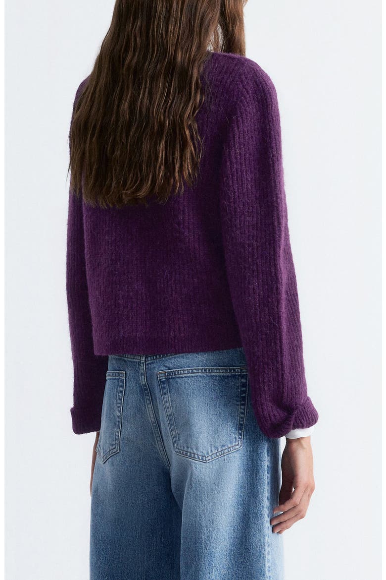 Fuzzy Rib Wool & Alpaca Blend Cardigan, Alternate, color, LILAC PURPLE DARK