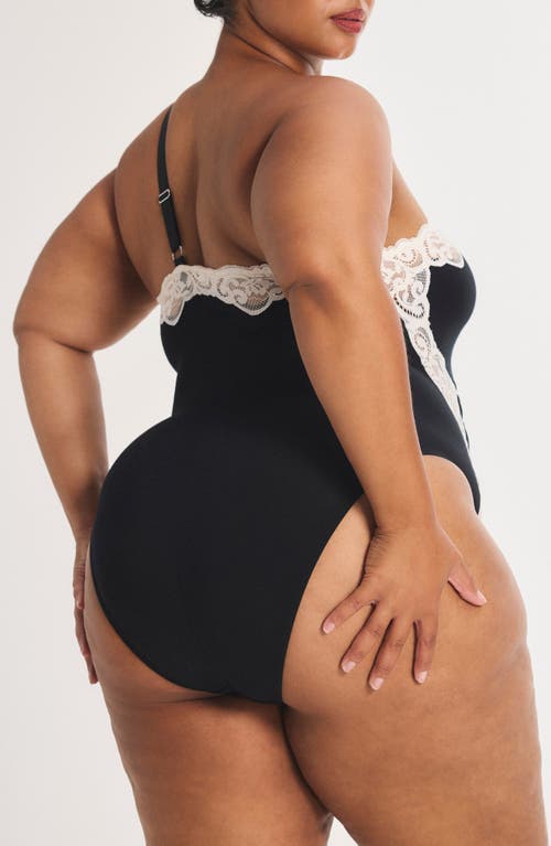 Savage X Fenty Swirly Girly One-shoulder Teddy In Black