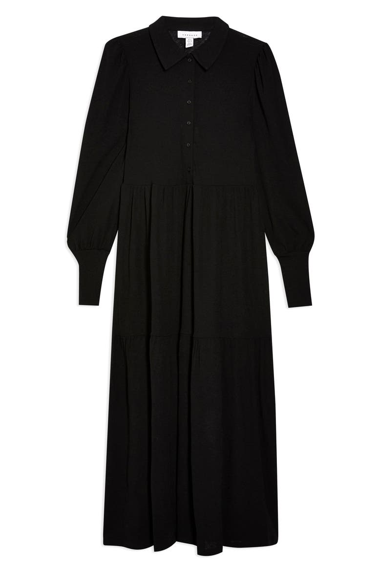 Cardigan Tiered Midi Dress, Alternate, color, BLACK