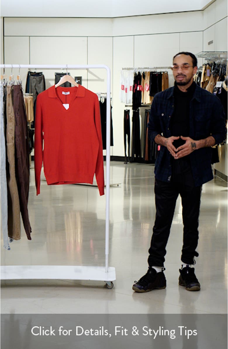 Long Sleeve Rib Knit Polo Sweater, sales video thumbnail