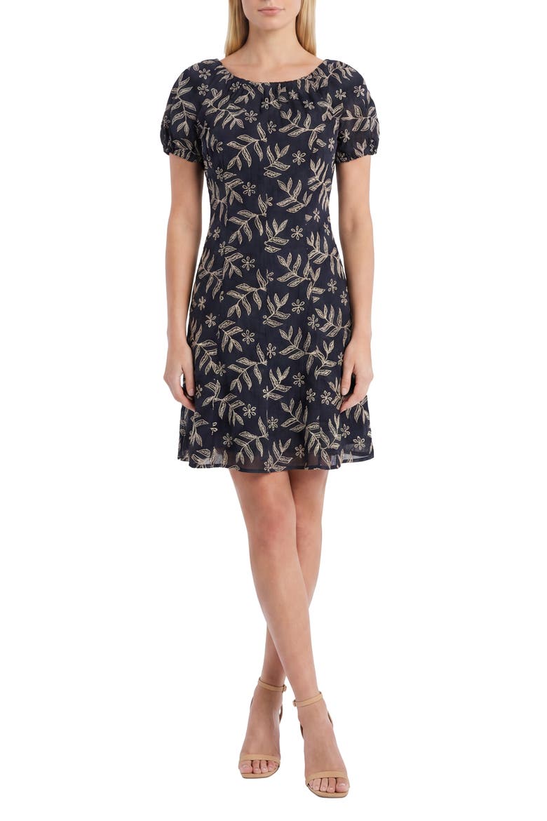 Embroidered Fit & Flare Minidress, Main, color, BLACK/ LINEN