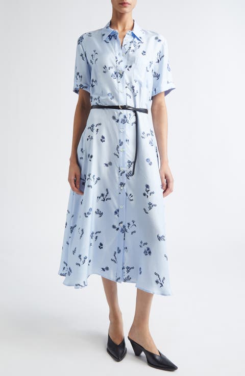 Kiera Floral Print Belted Silk Shirtdress
