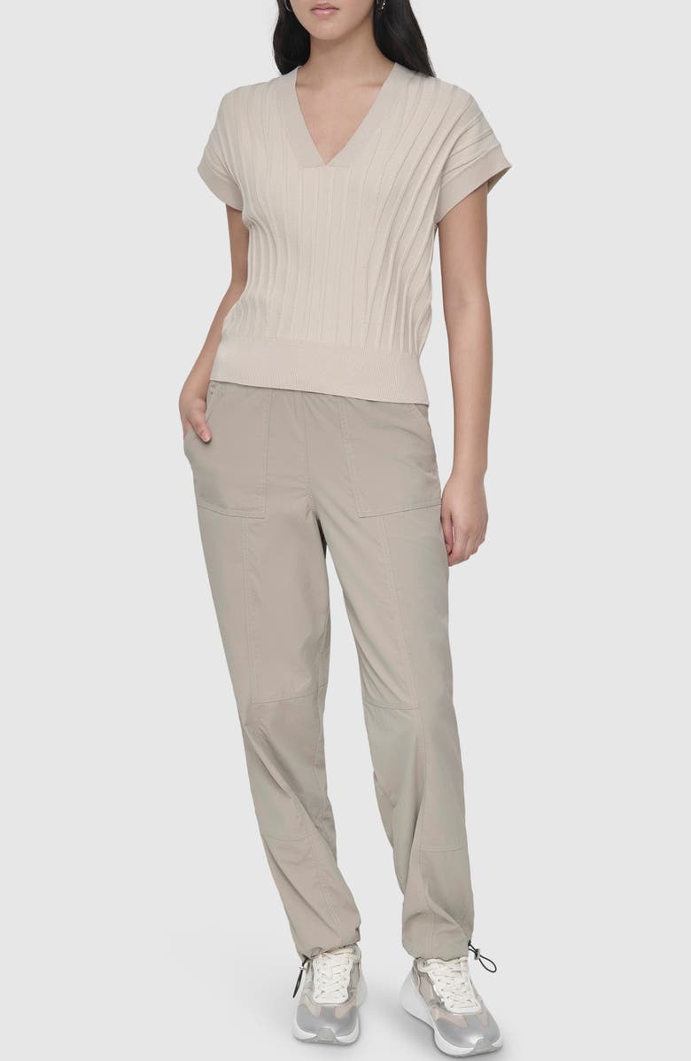 DKNY Rib Short Sleeve Sweater, Alternate, color, Light Khaki