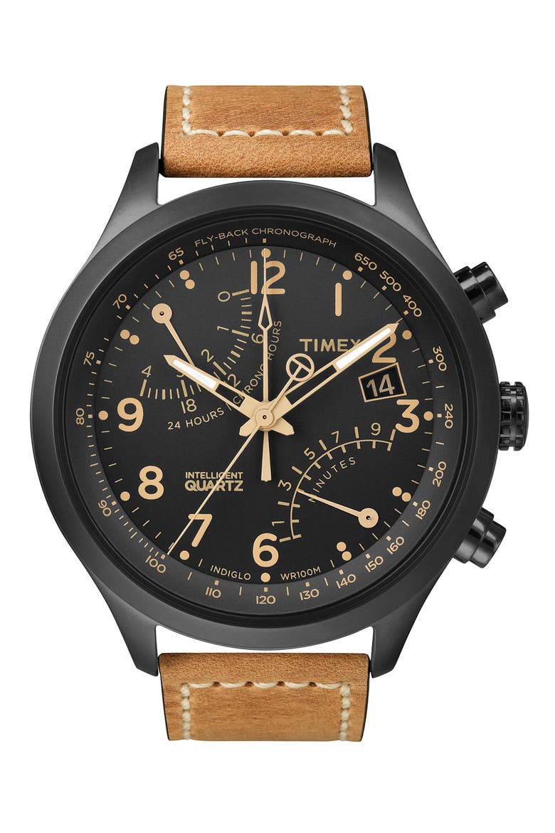 'Intelligent Quartz' Flyback Chronograph Watch, 45mm, Main, color, BLACK/ TAN