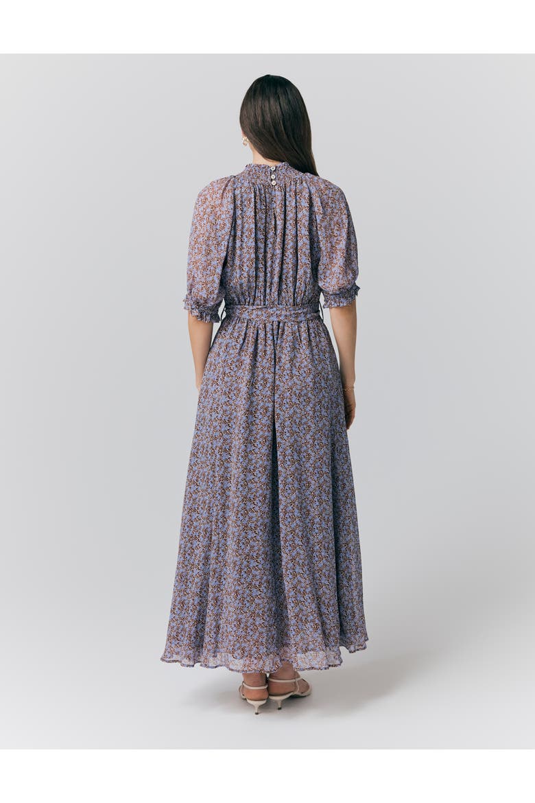 Effie Georgette Ditsy Midi Dress, Alternate, color, Purple Dot Flowers