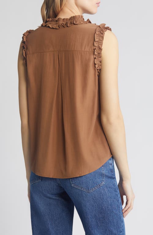Wit & Wisdom Ruffle Edge Sleeveless Top In Nutmeg