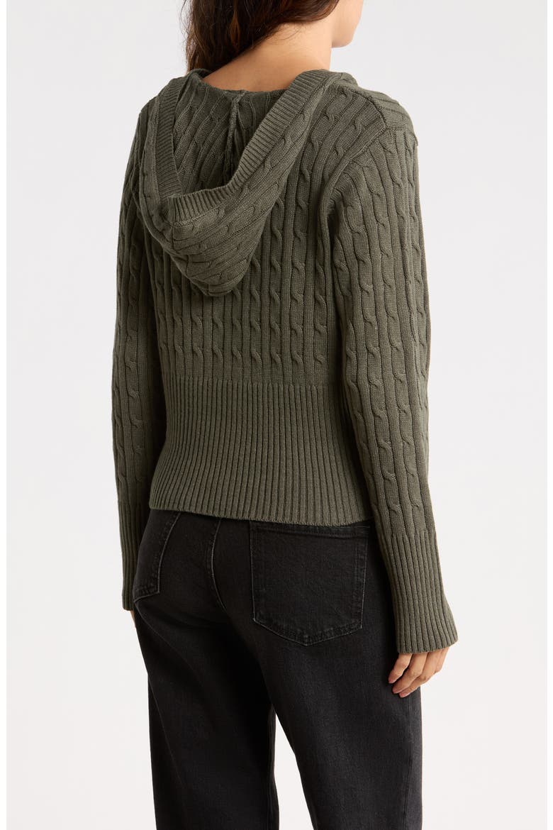 Cable Hoodie Cardigan, Alternate, color, OLIVE