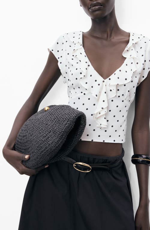 Mango Cropped Ruffle Detail Blouse In Burgundy