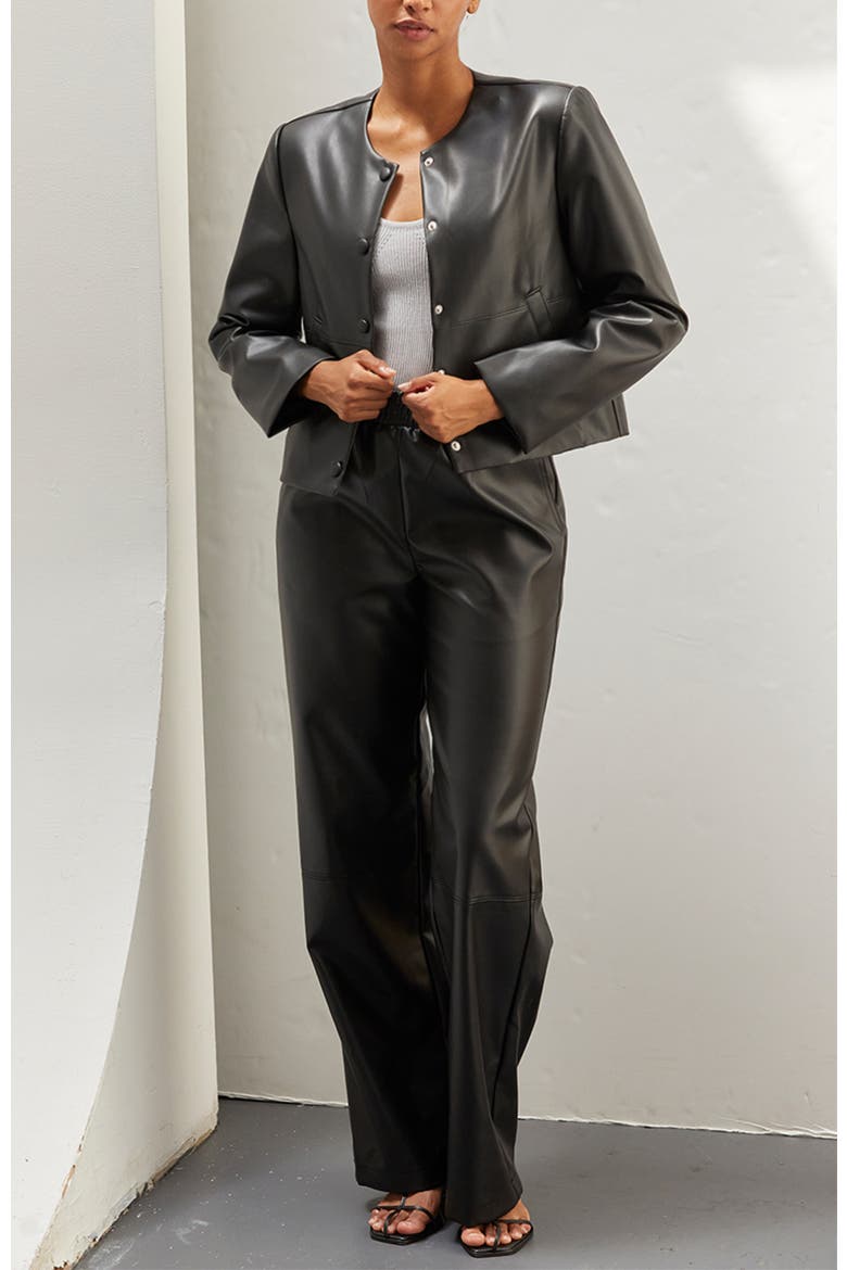 Faux Leather Straight Leg Pants, Alternate, color, Black