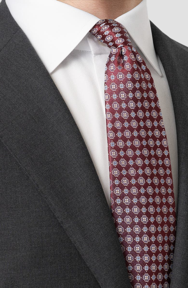Eton Floral Jacquard Silk Tie, Alternate, color, Medium Red