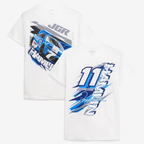 Men's Joe Gibbs Racing Team Collection  White Denny Hamlin #11 Progressive T-Shirt