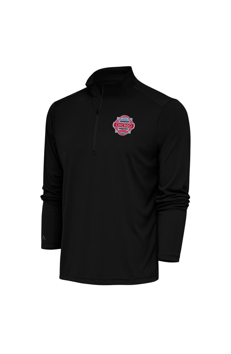 ANTIGUA Men's Antigua Black Chicago Street Race Tribute Quarter-Zip Pullover Top, Alternate, color, 