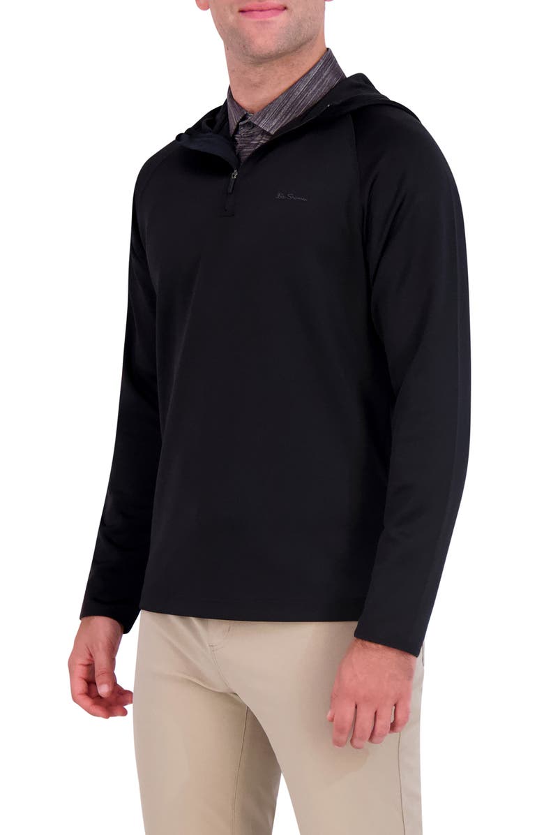 Ben Sherman Scuba Knit Quarter Zip Hoodie, Alternate, color, Black