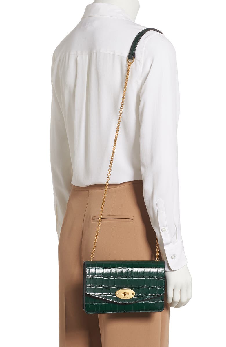 Mulberry Small Darley Croc Embossed Leather Wallet on a Chain, Alternate, color, 