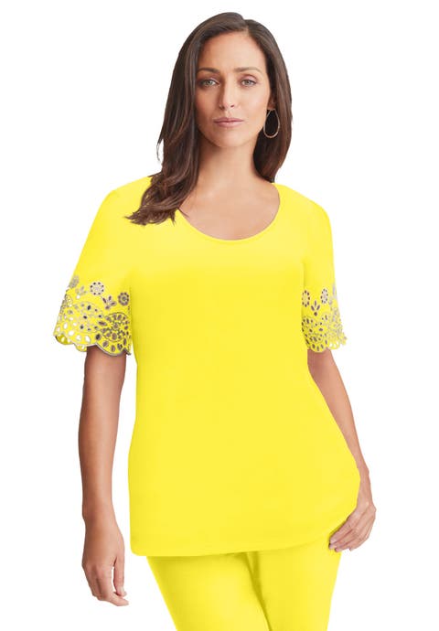 Eyelet Scoop-Neck Tee (Plus)