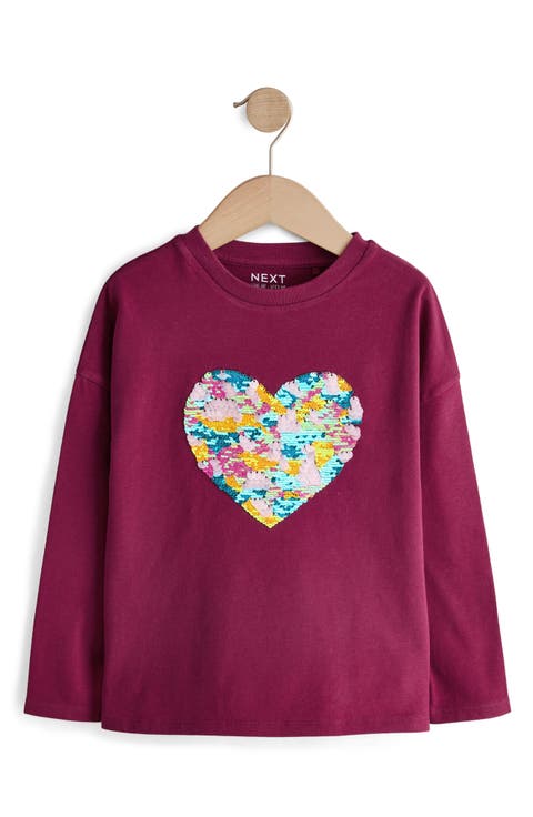 Kids' Sequin Heart Long Sleeve T-Shirt