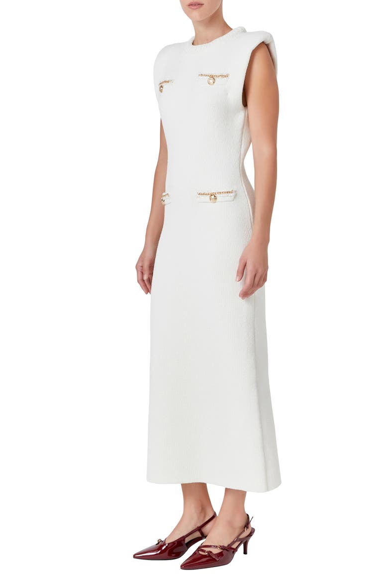 Knit Padded Shoulder Maxi Dress, Alternate, color, CREAM