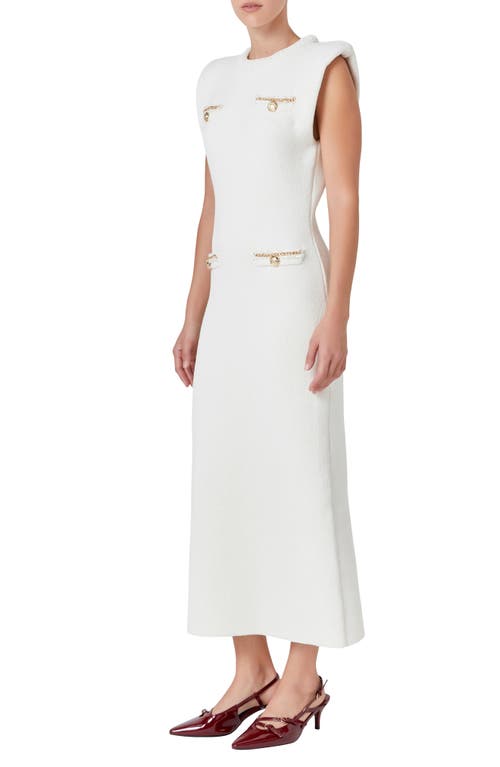 Shop Endless Rose Knit Padded Shoulder Maxi Dress In Cream
