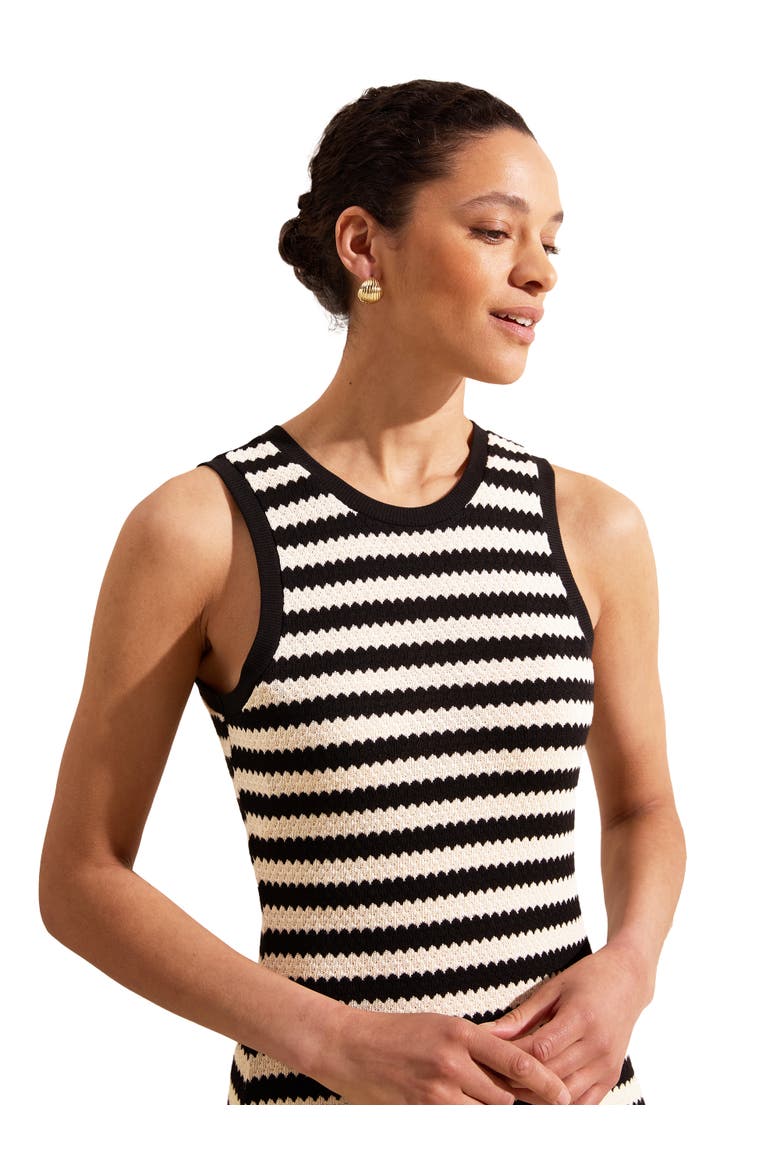 Mono Stripe Knit Midi Dress, Alternate, color, Black