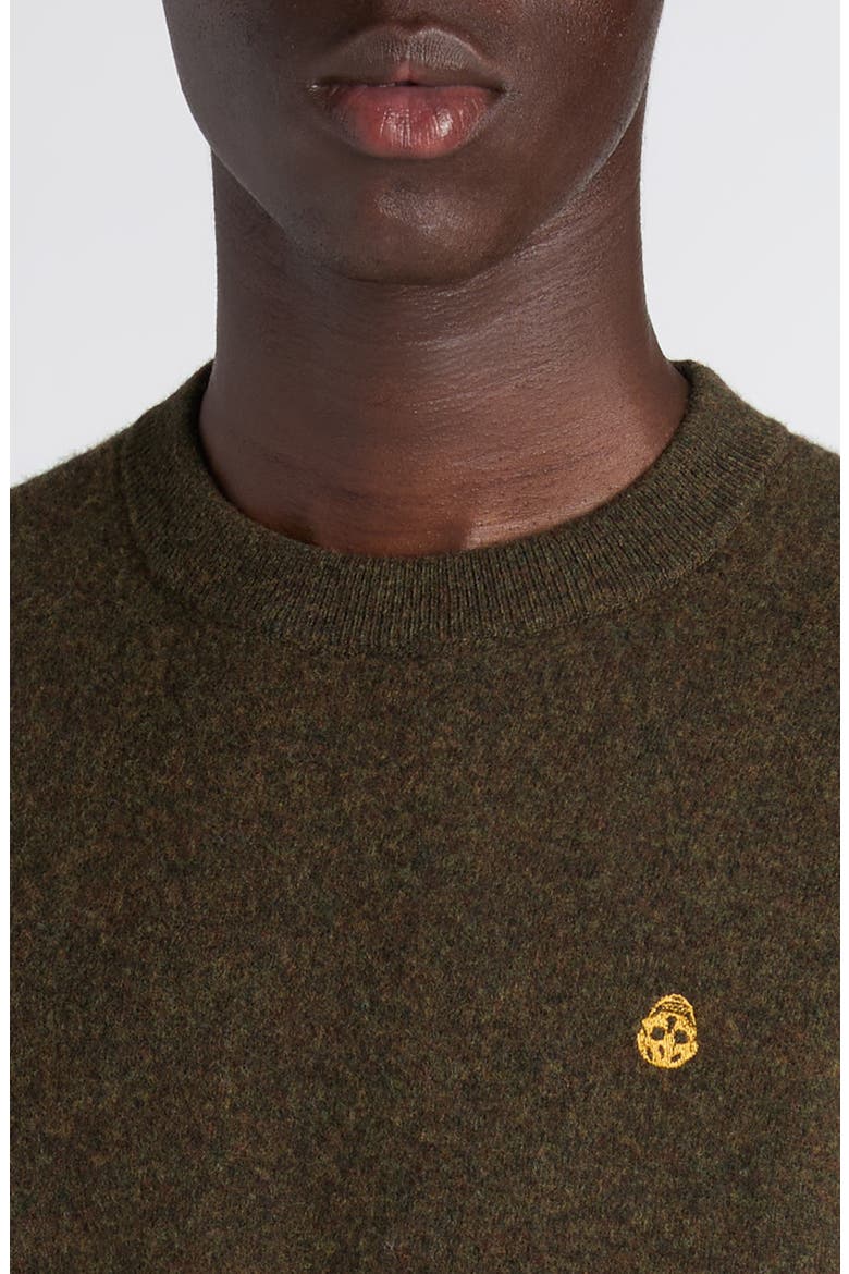 Embroidered Skull Wool Crewneck Sweater, Alternate, color, OLIVE/ HONEY
