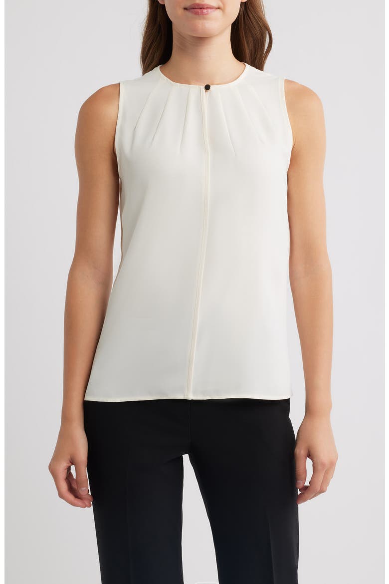 Pleated Keyhole Neck Sleeveless Top, Main, color, WHITE DOVE