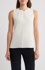 Anne Klein Pleated Keyhole Neck Sleeveless Top