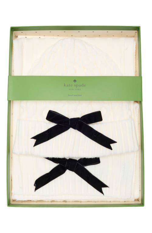 Kate Spade New York Bow Beanie & Scarf Gift Box Set In Neutral