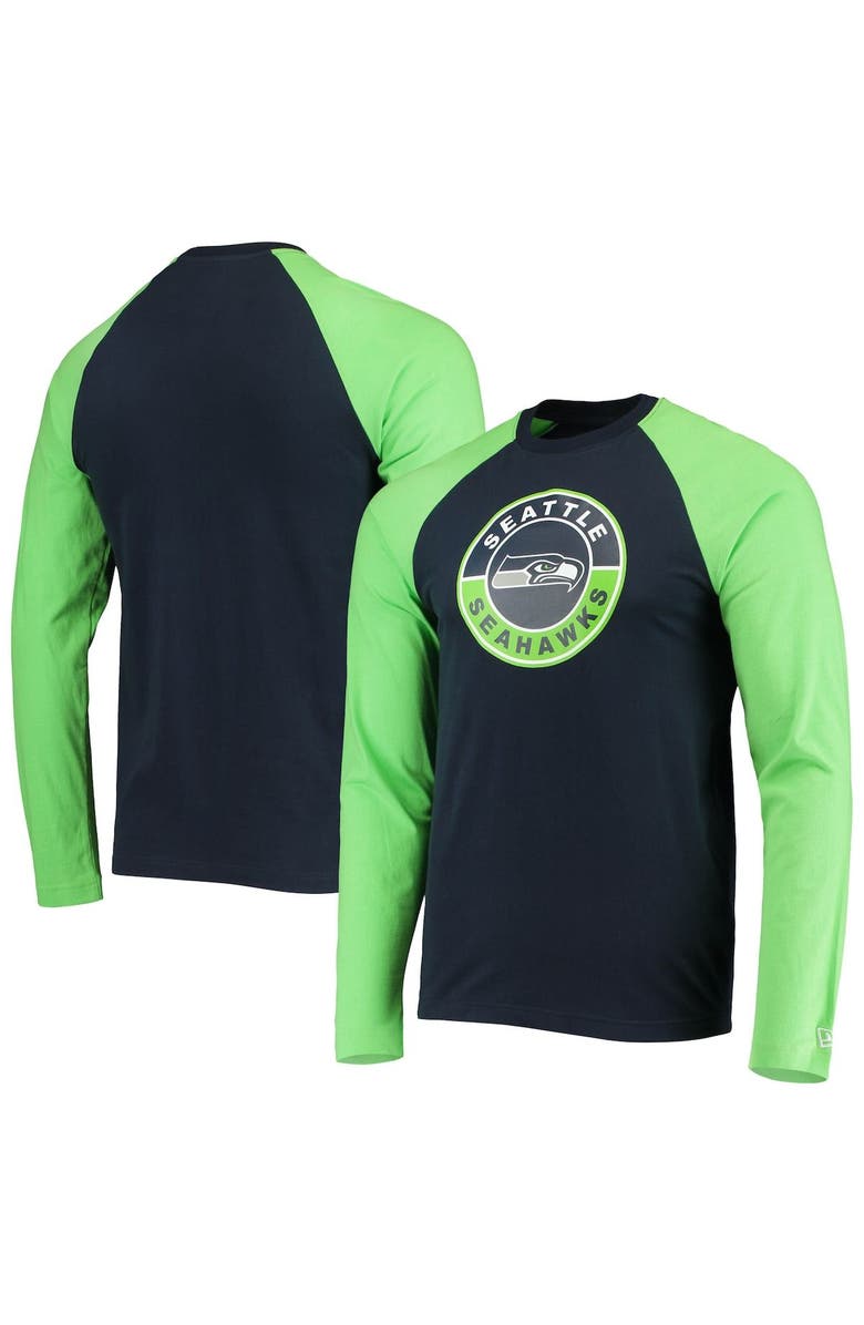 New Era Men's New Era College Navy/Neon Green Seattle Seahawks League Raglan Long Sleeve T-Shirt, Main, color, Navy