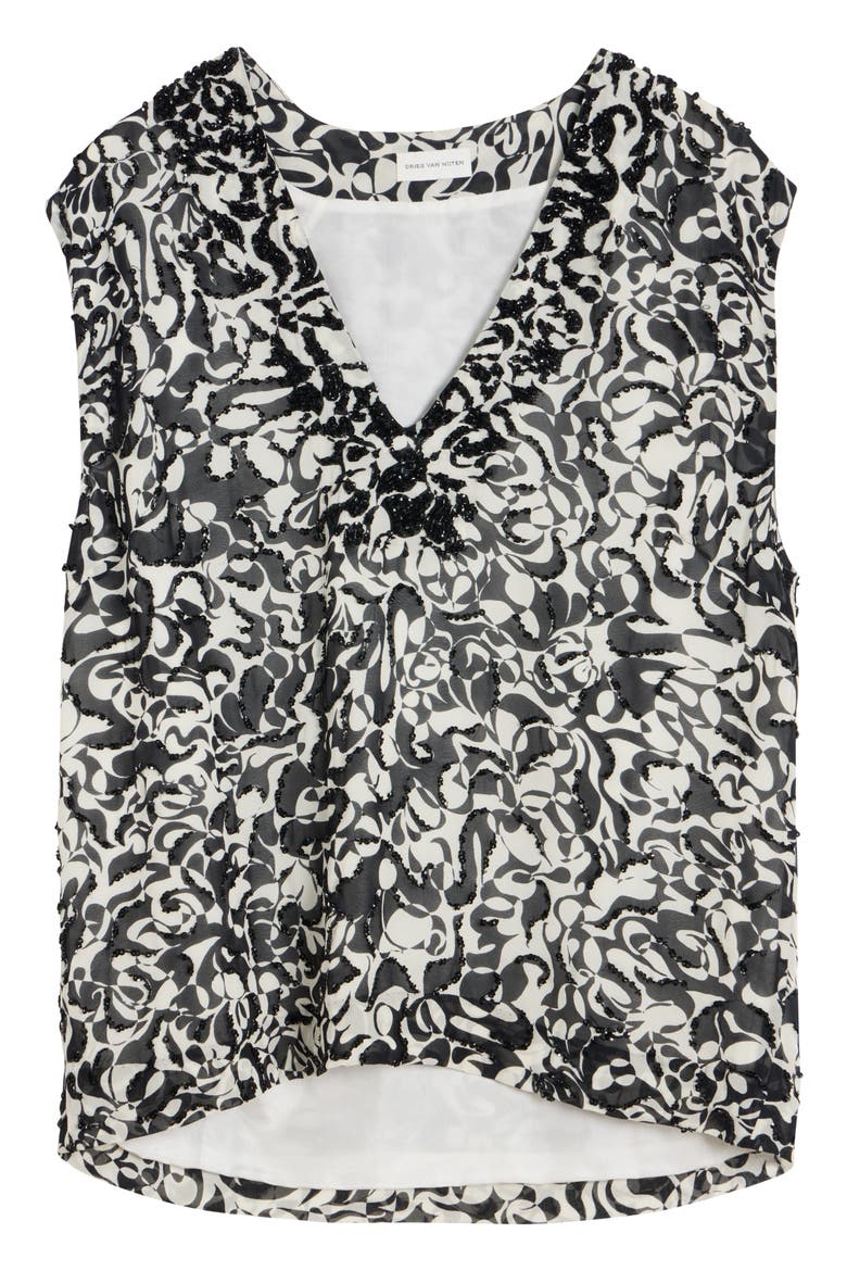 College Embellished Dotted Squiggle Print Top, Alternate, color, BLACK/WHITE