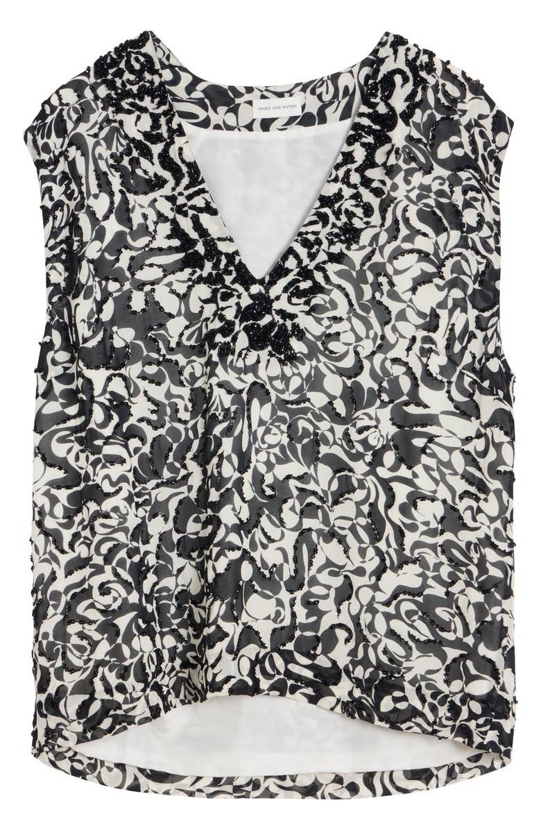 Dries Van Noten College Embellished Dotted Squiggle Print Top, Alternate, color, Black/White