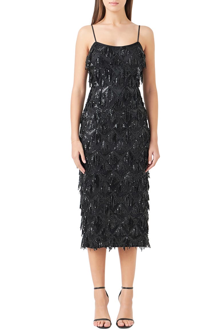 Diagonal Sequin Dress, Main, color, BLACK