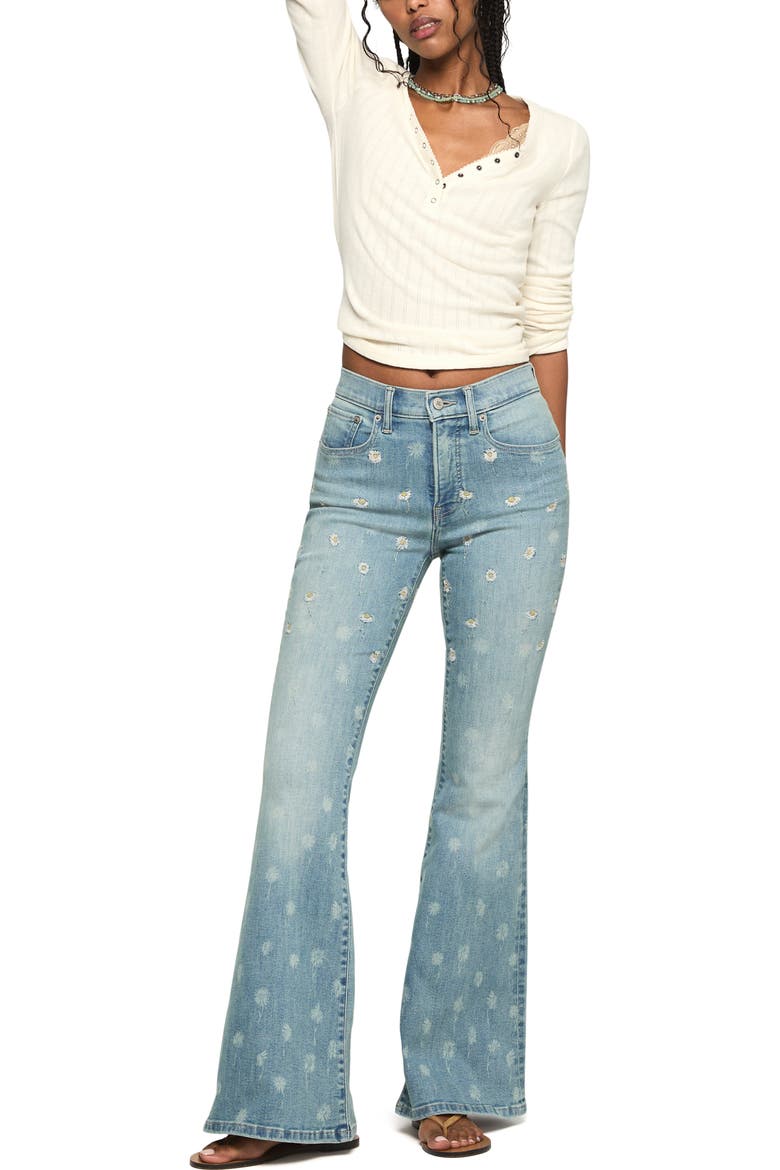 Stevie Daisy Embroidered High Waist Bell Flare Jeans, Alternate, color, DAZING AROUND WASH