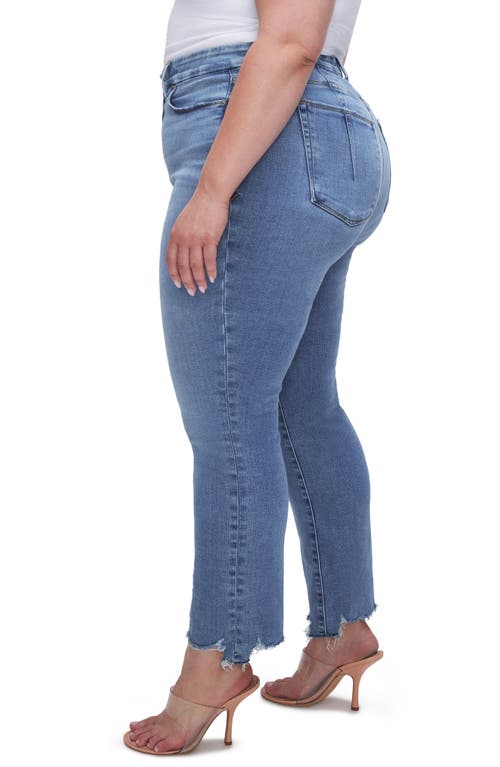 Good American Good Legs Frayed High Waist Ankle Straight Leg Jeans In Indigo514