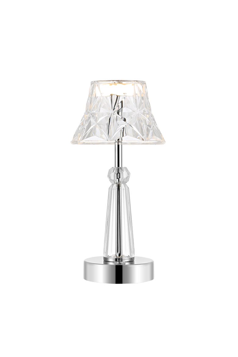Madelyn Bohemian Classic Acrylic Rechargeable Integrated Portable LED Table Lamp, Main, color, Clear/Chrome