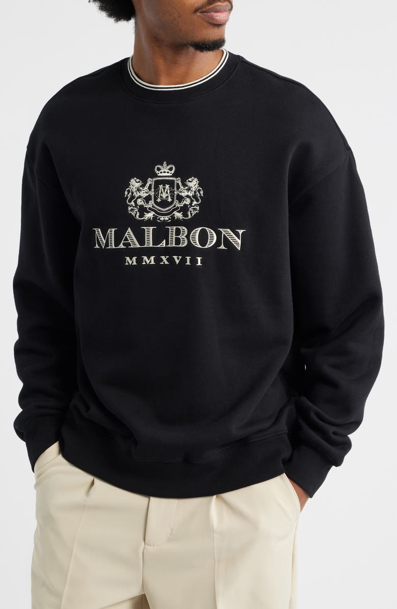 Malbon Golf Monarch Cotton Crewneck Sweatshirt, Main, color, Black