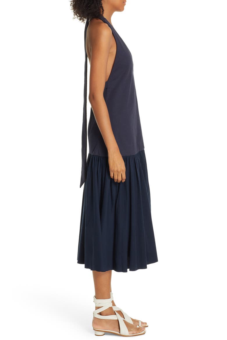 Deep-V Punto Milano Midi Dress, Alternate, color, NAVY