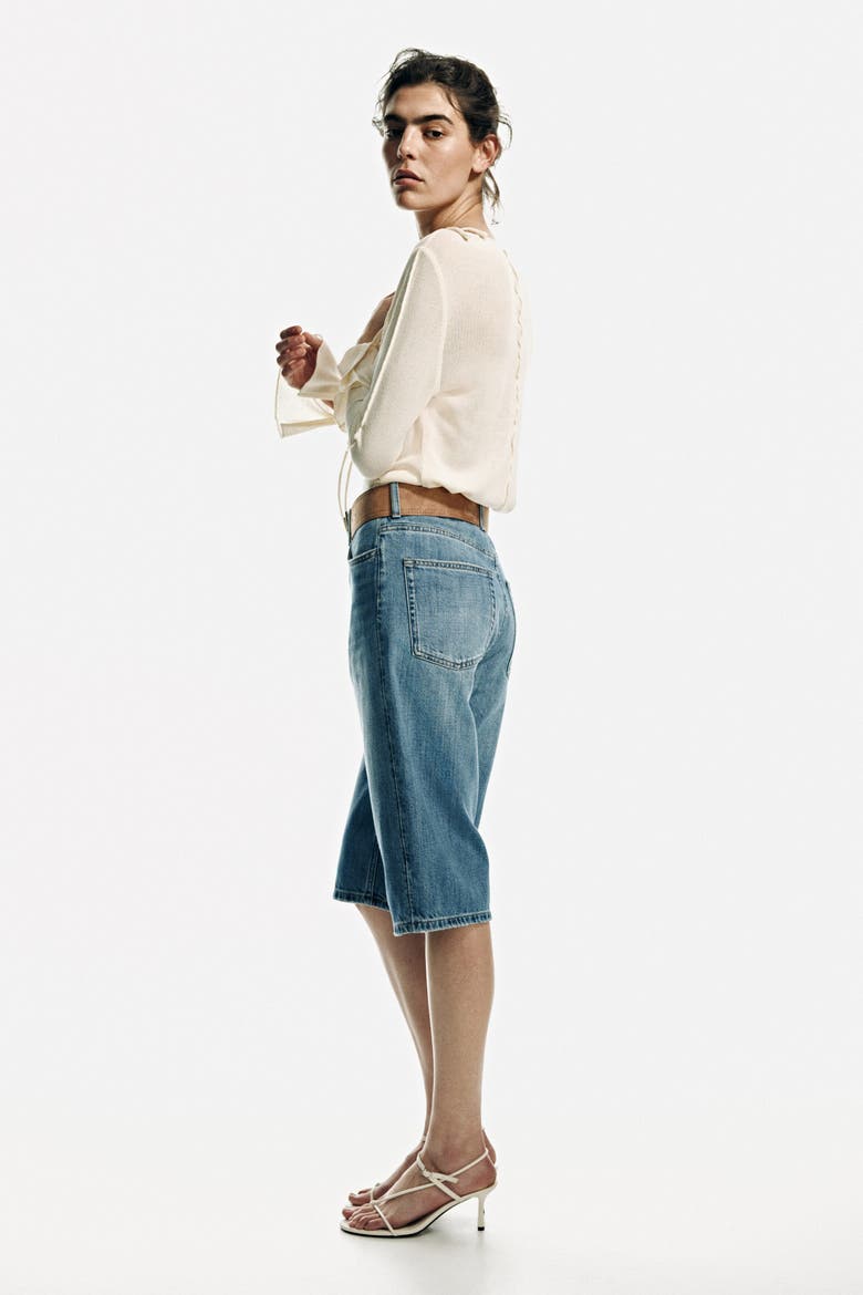Belted Denim Bermuda Shorts, Alternate, color, Denim blue