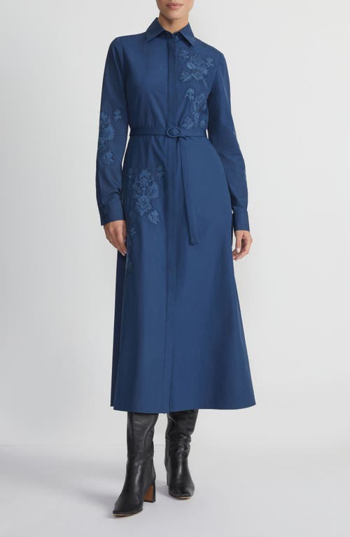 Lafayette 148 Embroidered Cotton Midi Shirtdress In Lido Blue