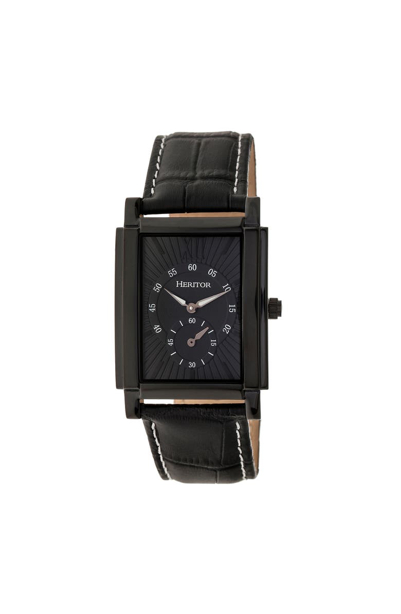 Heritor Automatic Frederick Leather-Band Watch, Main, color, Black
