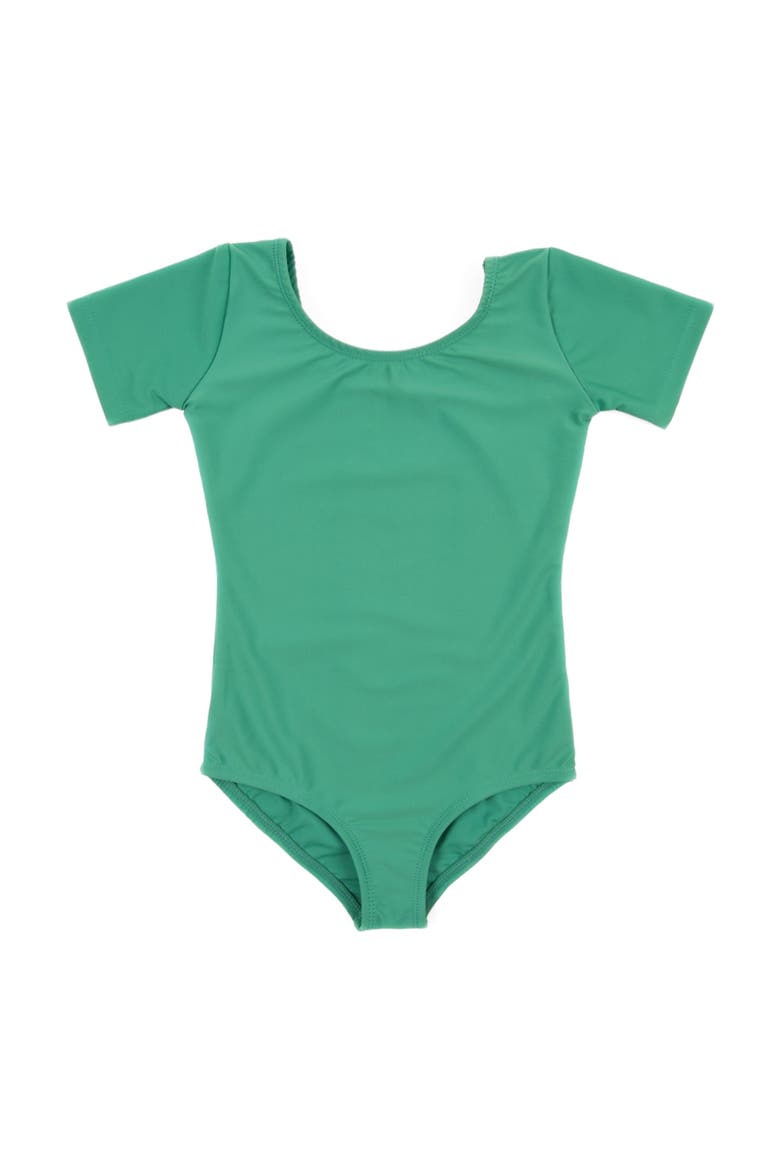 Girls Short Sleeve Leotard, Main, color, GREEN