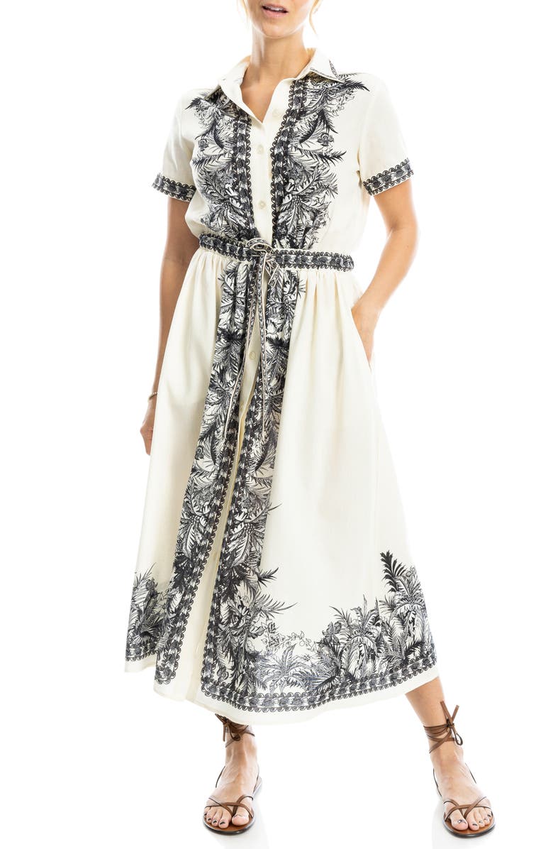 MAX STUDIO Border Print Midi Shirtdress, Alternate, color, Natural/ Black Tropical