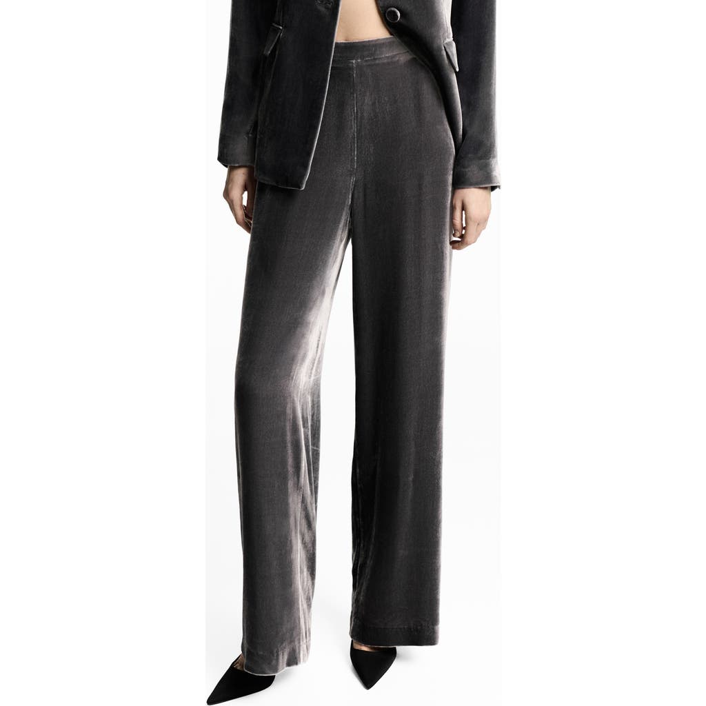 Mango Silvie Straight Leg Velvet Trousers In Silver