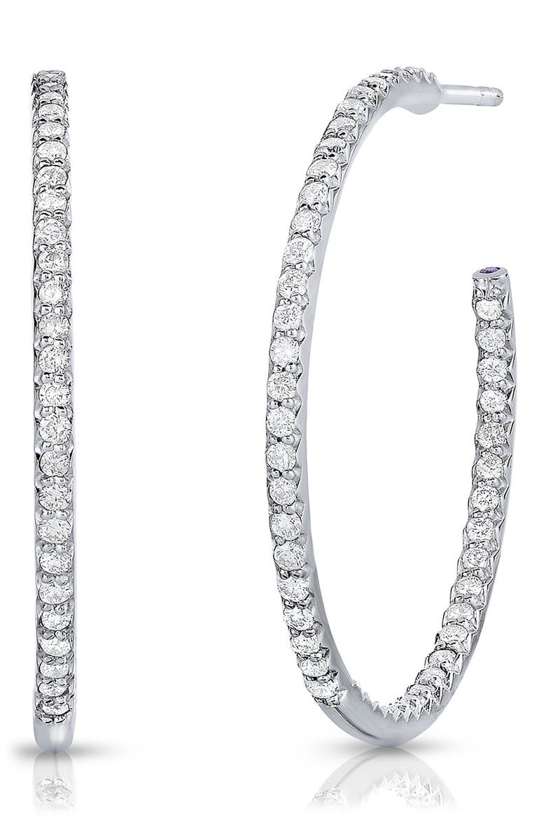 Large Pavé Diamond Inside Out Hoop Earrings, Main, color, WHITE GOLD/DIAMOND