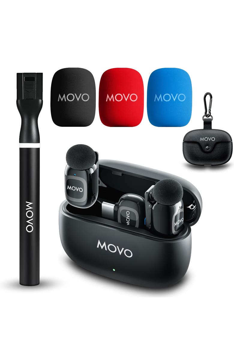 MOVO NanoMic Dual USB-C Wireless Microphone for iPhone 15/16 and Up with Wireless Mic Handle, Main, color, Black