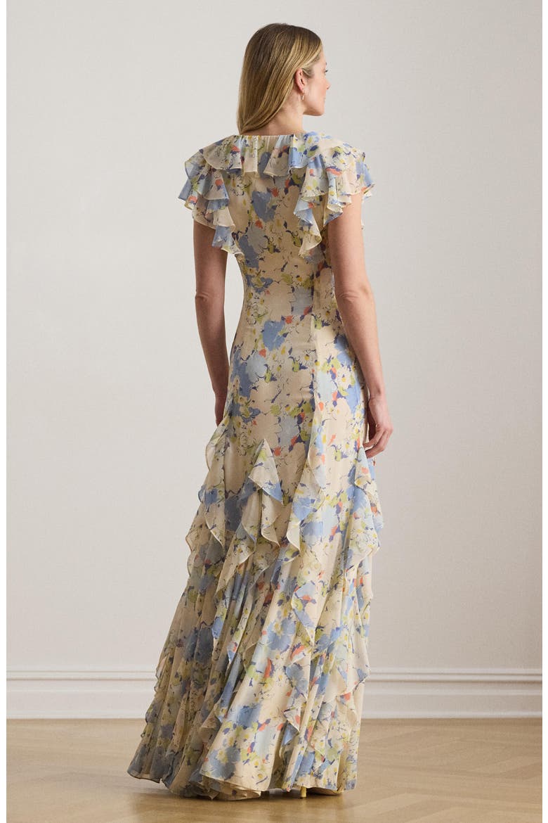 Floral Ruffle Gown, Alternate, color, BLUE/ MULTI