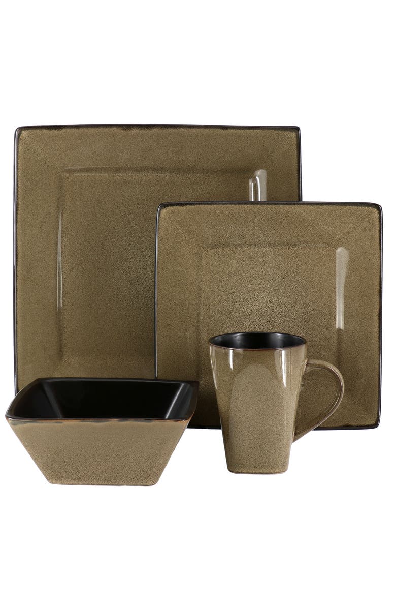 Gibson Elite Kiesling 16 Piece Hard Square Stoneware Dinnerware Set, Alternate, color, Beige