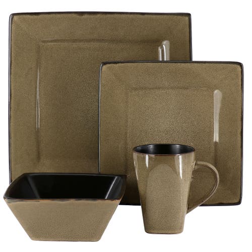 Gibson Elite Kiesling 16 Piece Hard Square Stoneware Dinnerware Set In Brown